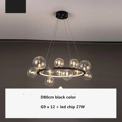 Modern black glass ball g9 led chandelier dining room