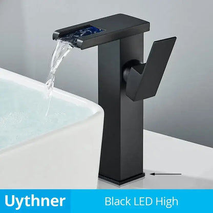 Modern black decorbites led waterfall bathroom sink faucet