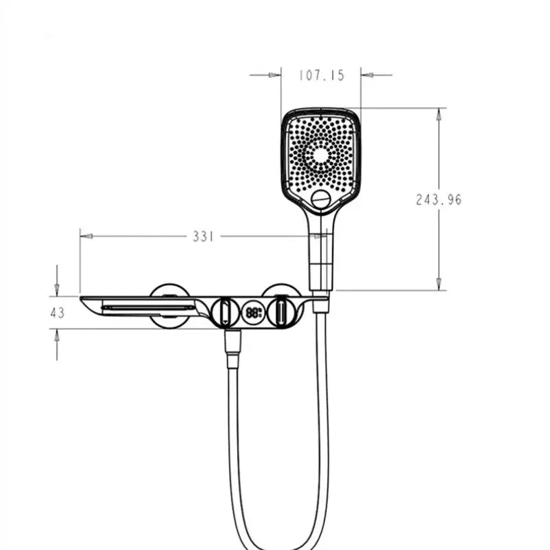 Modern black digital display shower mixer bathroom temperature panel