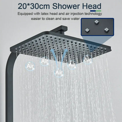 Modern black digital shower system with rainfall head and bidet – bathroom