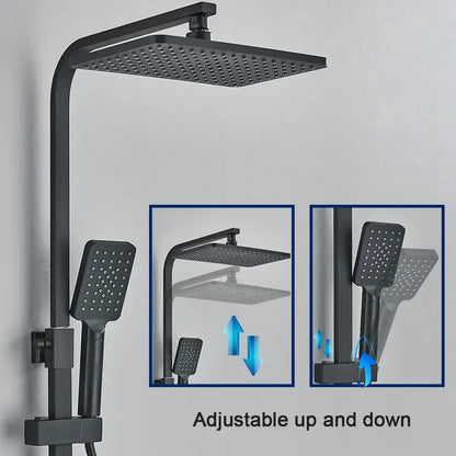 Modern black digital shower system with rainfall head and bidet – bathroom
