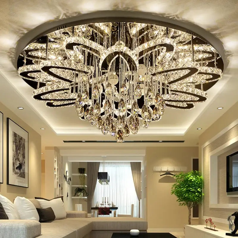 Modern black dimmable led crystal chandelier dining room light