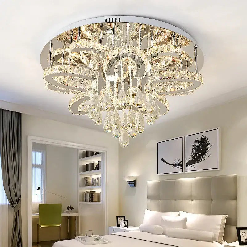 Modern black dimmable led crystal chandelier dining room light