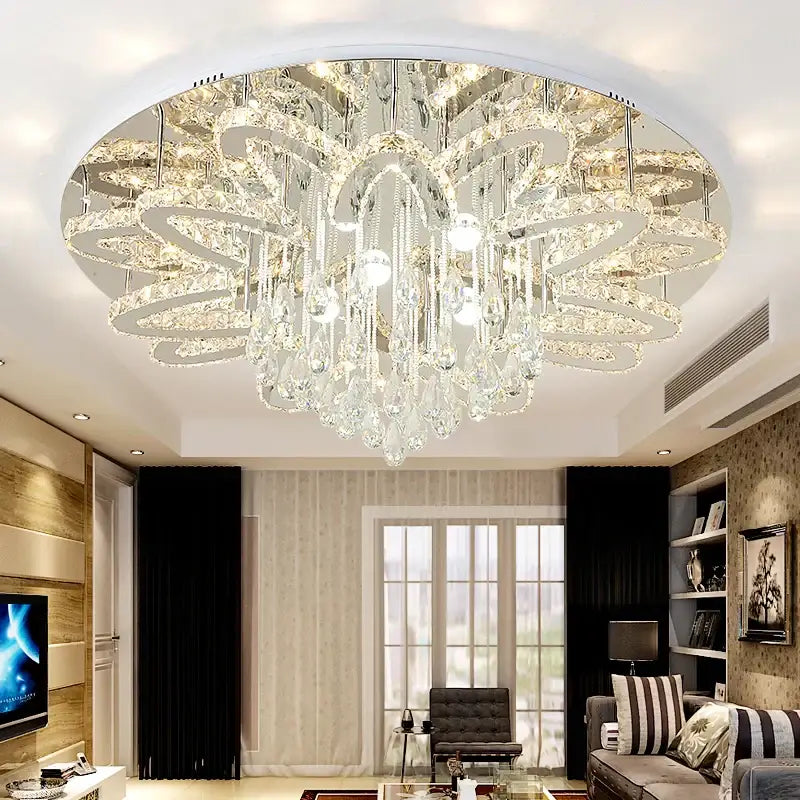 Modern black dimmable led crystal chandelier dining room light
