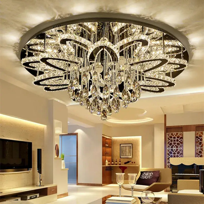 Modern black dimmable led crystal chandelier dining room light