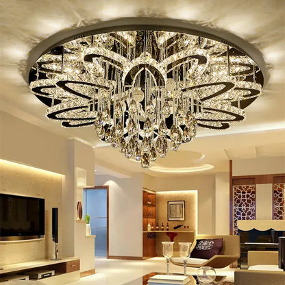 Modern black dimmable led crystal chandelier dining room light