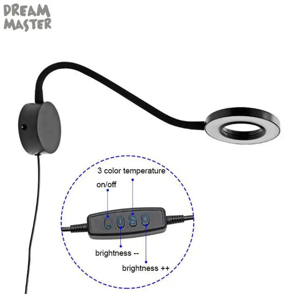 Modern black dimmable led wall lamp bedroom gooseneck reading light