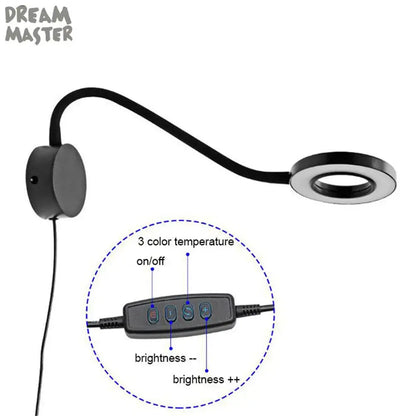 Modern black dimmable led wall lamp bedroom gooseneck reading light