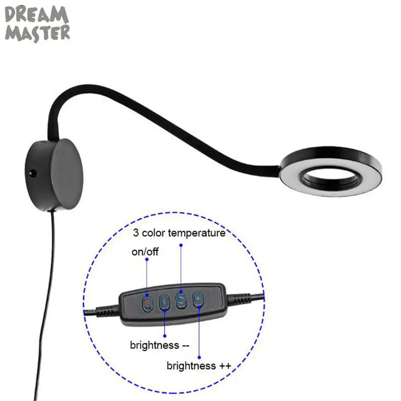 Modern black dimmable led wall lamp bedroom gooseneck reading light