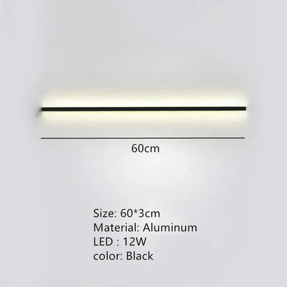 Modern black dimmable long wall lamp for bedroom ambient lighting