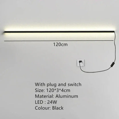Modern black dimmable long wall lamp for bedroom ambient lighting