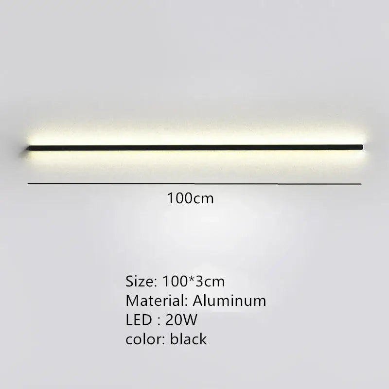 Modern black dimmable long wall lamp for bedroom ambient lighting