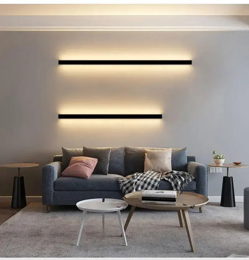 Modern black dimmable long wall lamp for bedroom ambient lighting