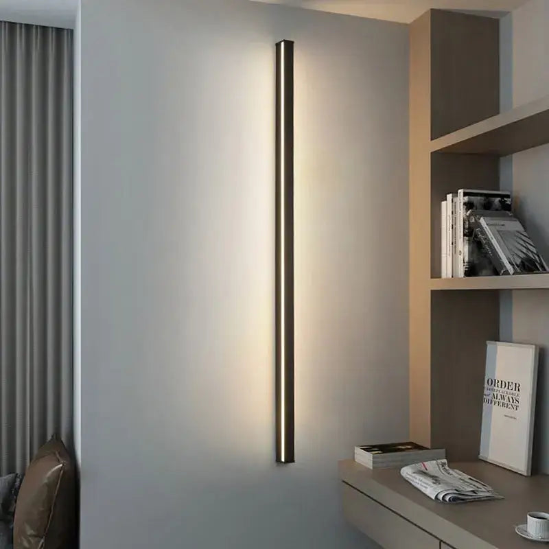 Modern black dimmable long wall lamp for bedroom ambient lighting