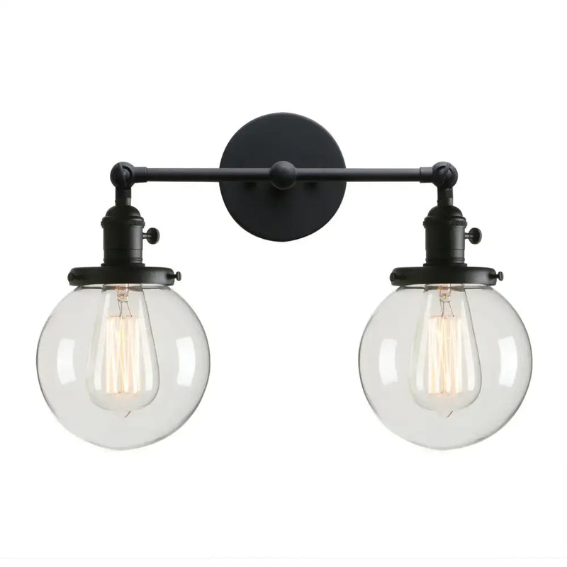 Modern black double ball heads globe glass wall sconce bedroom light