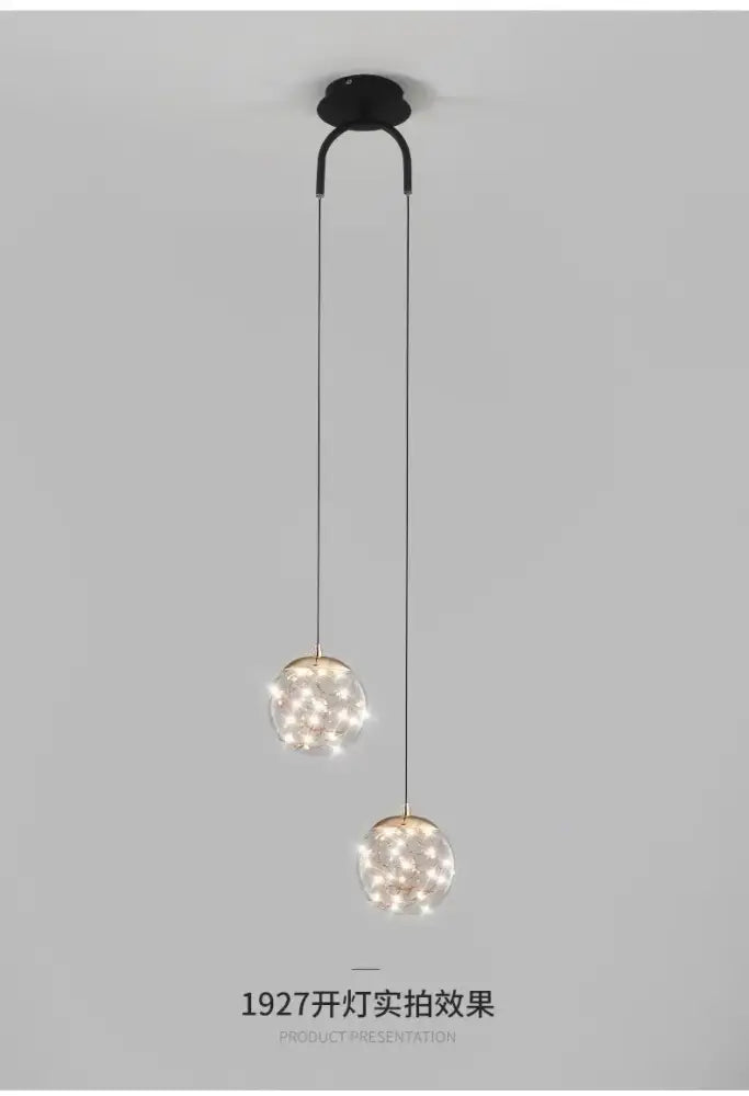 Modern black double glass ball pendant light for bedroom ceiling