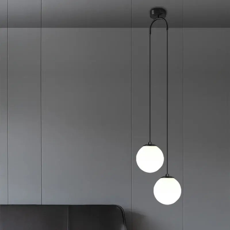 Modern black double glass ball pendant light for bedroom ceiling