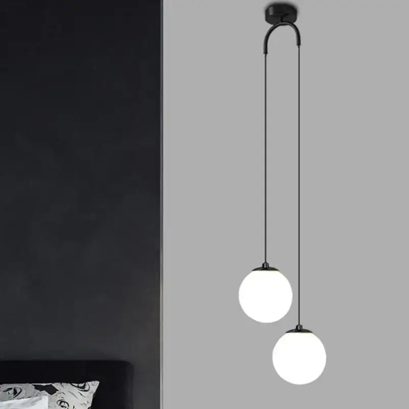 Modern black double glass ball pendant light for bedroom ceiling