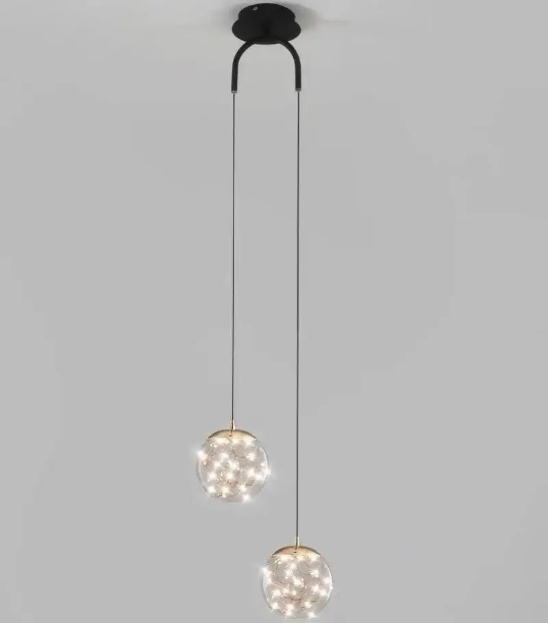 Modern black double glass ball pendant light for bedroom ceiling