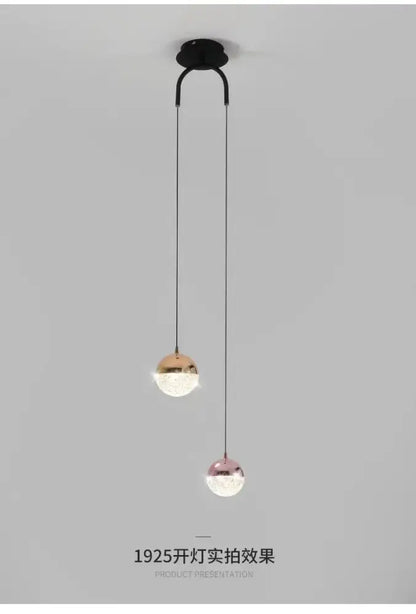 Modern black double glass ball pendant light for bedroom ceiling