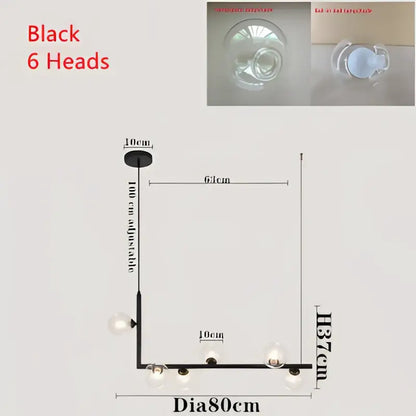 Modern black double glass lampshade chandelier for dining room