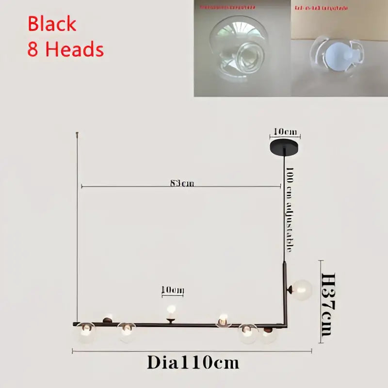 Modern black double glass lampshade chandelier for dining room