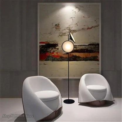 Modern black double horn radar floor lamp with living room spotlight