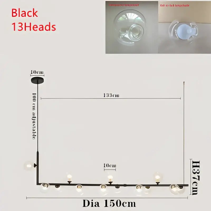 Modern black dual glass lamp ceiling chandelier dining room light