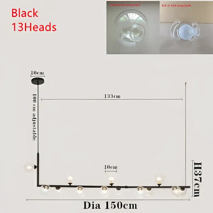 Modern black dual glass lamp ceiling chandelier dining room light