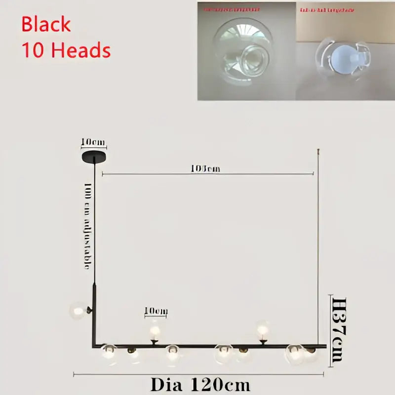 Modern black dual glass lamp ceiling chandelier dining room light