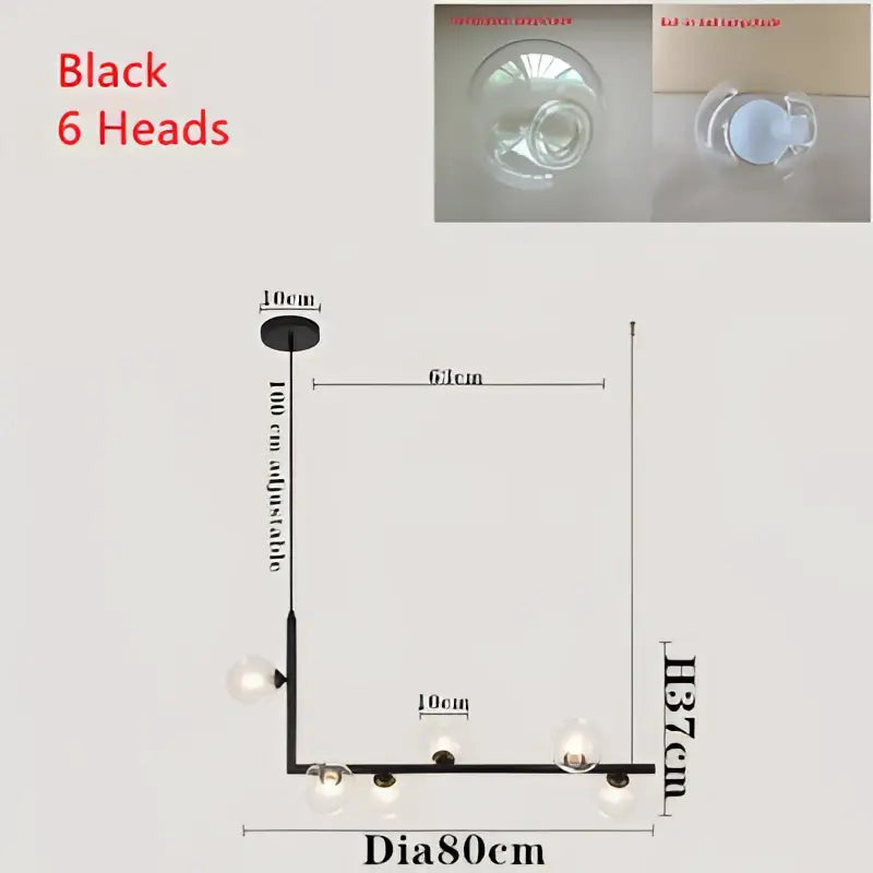 Modern black dual glass lamp ceiling chandelier dining room light