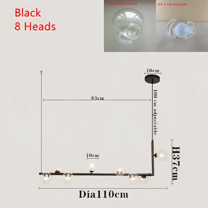 Modern black dual glass lamp ceiling chandelier dining room light