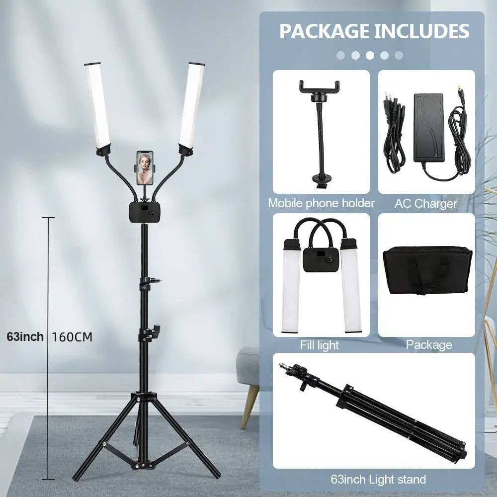 Modern black dualarm led beauty light with phone holder bedroom light