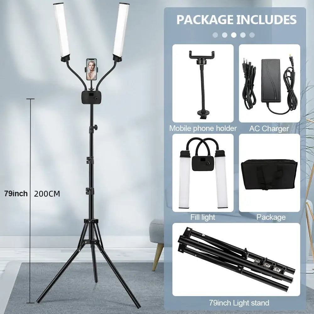 Modern black dualarm led beauty light with phone holder bedroom light