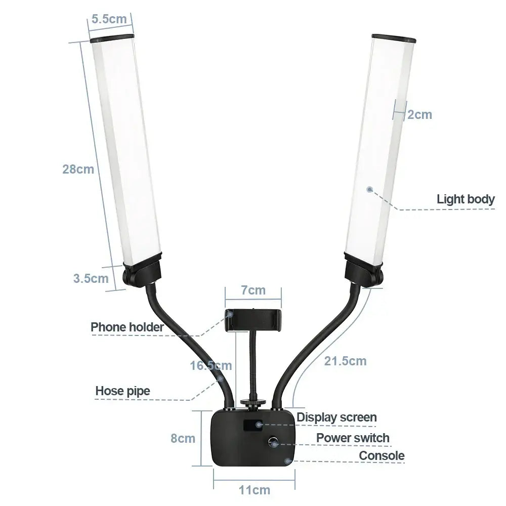 Modern black dualarm led beauty light with phone holder bedroom light
