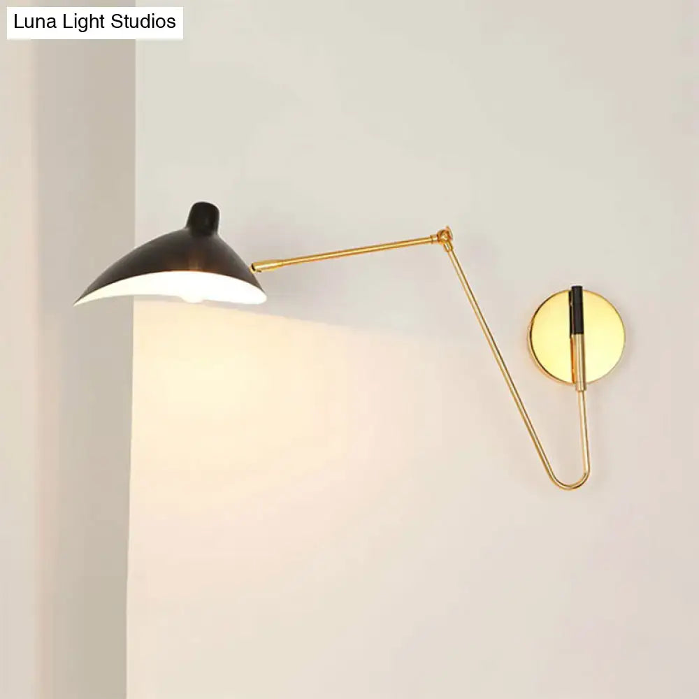 Modern black duckbill shade wall lamp with curved arm bedroom sconce