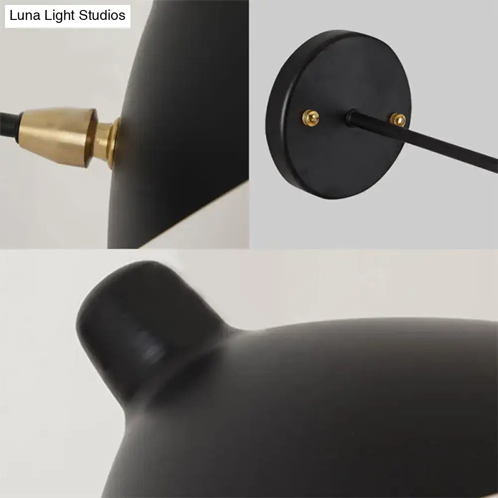 Modern black duckbill shade wall lamp with curved arm bedroom sconce