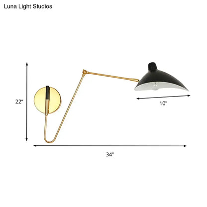 Modern black duckbill shade wall lamp with curved arm bedroom sconce