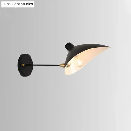 Modern black duckbill shade wall lamp with curved arm bedroom sconce