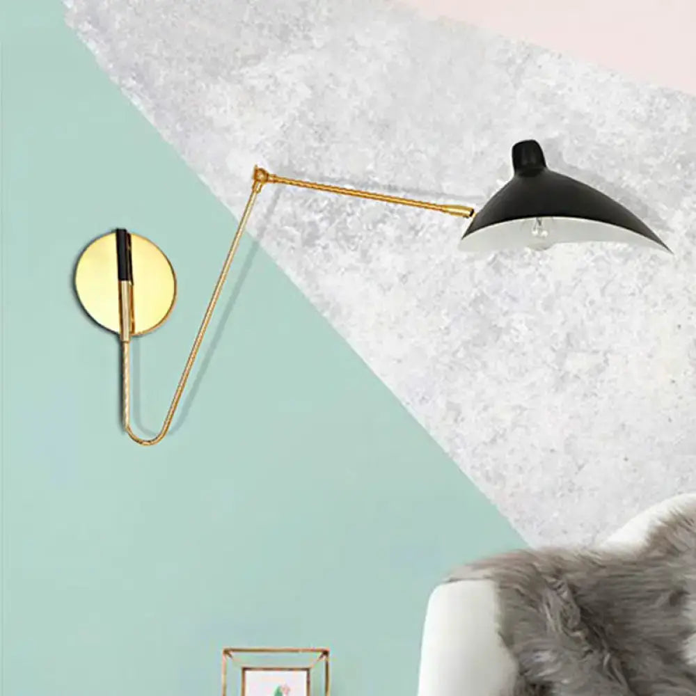 Modern black duckbill shade wall lamp with curved arm bedroom sconce