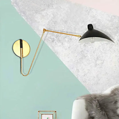 Modern black duckbill shade wall lamp with curved arm bedroom sconce