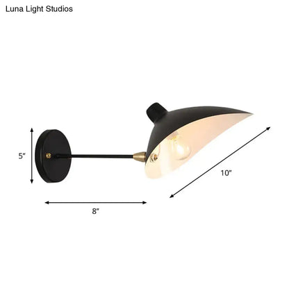 Modern black duckbill shade wall lamp with curved arm bedroom sconce