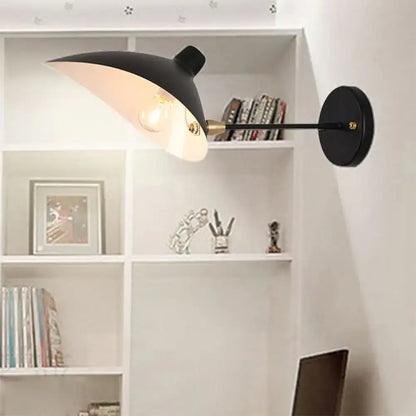Modern black duckbill shade wall lamp with curved arm bedroom sconce