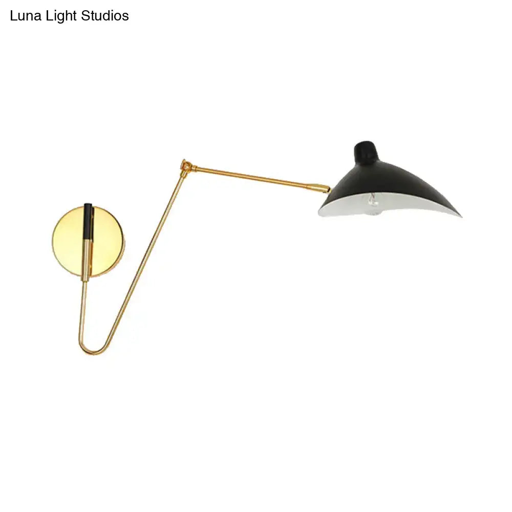 Modern black duckbill shade wall lamp with curved arm bedroom sconce
