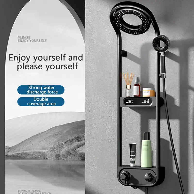 Modern black electric showerhead knobs column faucet – bathroom set