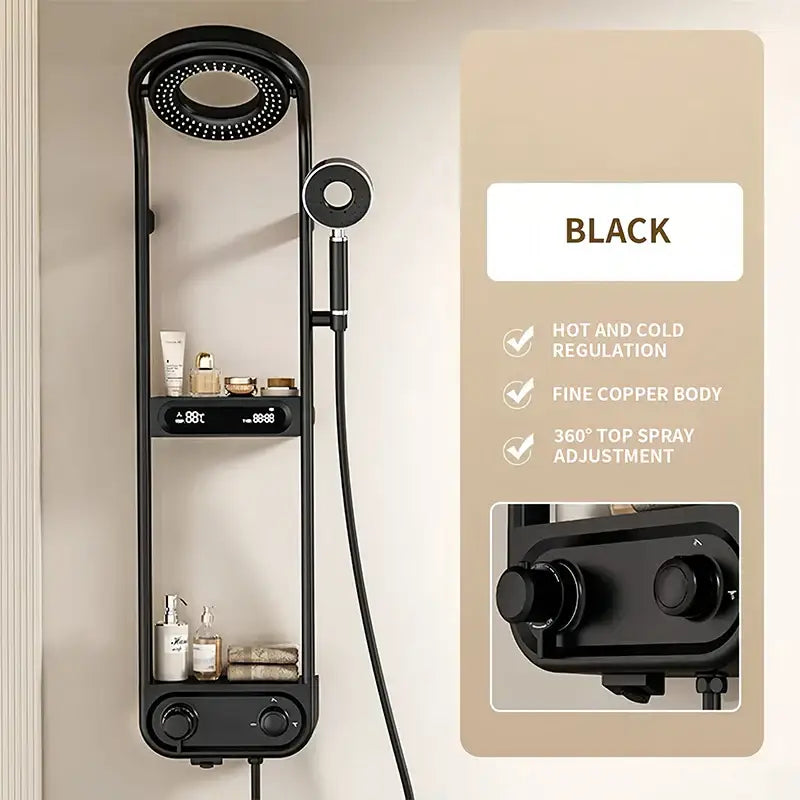 Modern black electric showerhead knobs column faucet – bathroom set