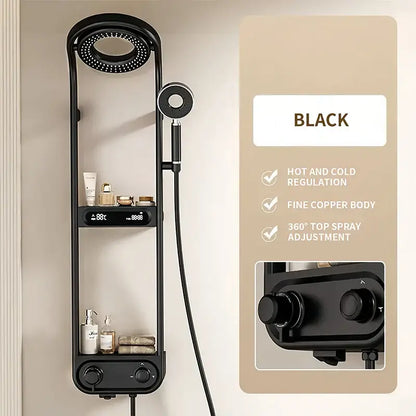 Modern black electric showerhead knobs column faucet – bathroom set