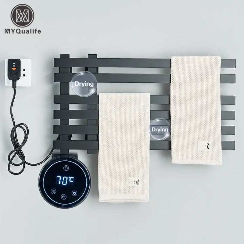 Modern black electric towel warmer rack bathroom digital display