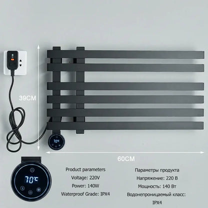 Modern black electric towel warmer rack bathroom digital display