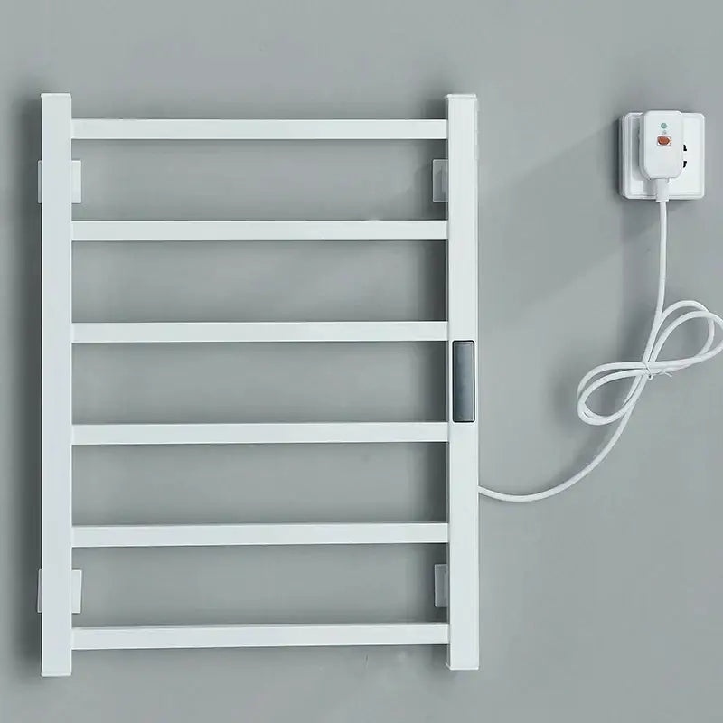 Modern black electric towel warmer with digital display for bathroom